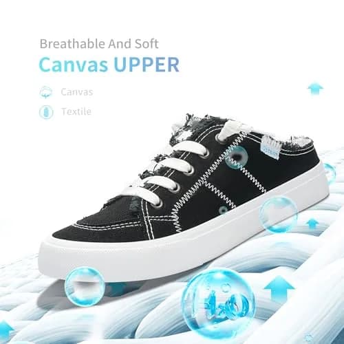 Obtaom Women Canvas Slippers Memory Foam Clipper Fashion Sneakers Comfortable Slip-On Mule Backless Shoe (Black Canvas US5) thumbnail 5