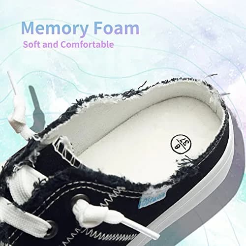 Obtaom Women Canvas Slippers Memory Foam Clipper Fashion Sneakers Comfortable Slip-On Mule Backless Shoe (Black Canvas US5) thumbnail 8