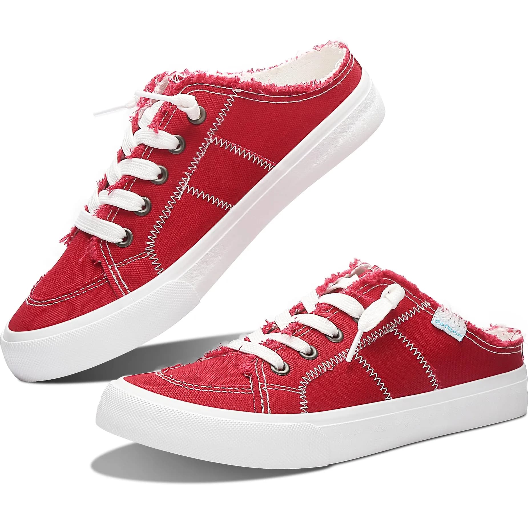 Obtaom Women Canvas Mules Memory Foam Clipper Fashion Sneakers Comfortable Slip-On Mule Backless Shoe (Red Canvas US6)