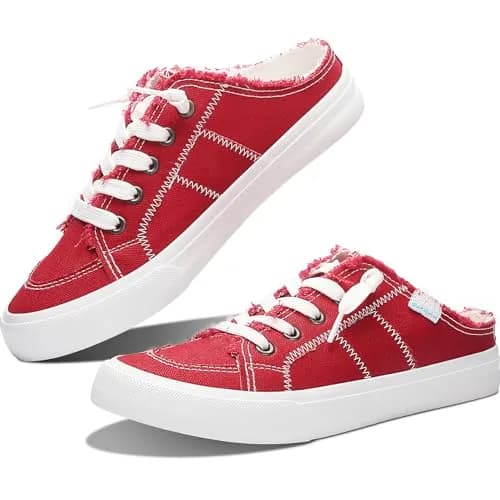 Obtaom Women Canvas Mules Memory Foam Clipper Fashion Sneakers Comfortable Slip-On Mule Backless Shoe (Red Canvas US6) thumbnail 1