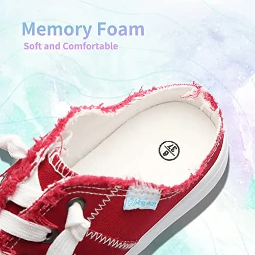 Obtaom Women Canvas Mules Memory Foam Clipper Fashion Sneakers Comfortable Slip-On Mule Backless Shoe (Red Canvas US6) thumbnail 6