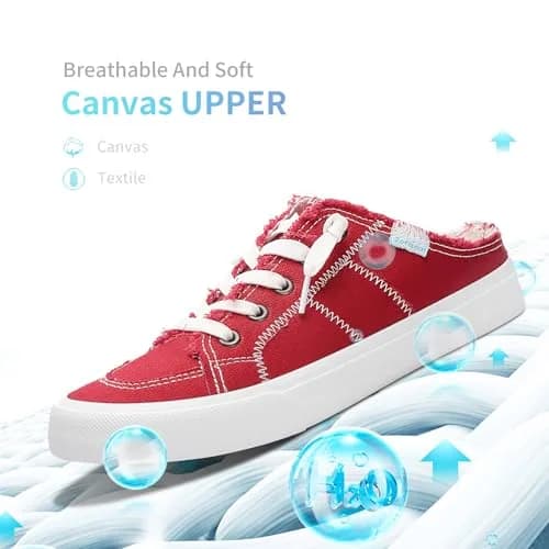 Obtaom Women Canvas Mules Memory Foam Clipper Fashion Sneakers Comfortable Slip-On Mule Backless Shoe (Red Canvas US6) thumbnail 3