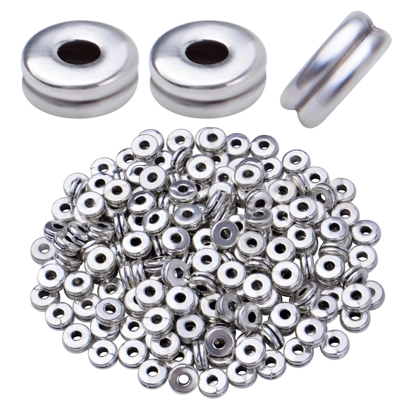 Aylifu Silver 200pcs Flat Round Spacer Beads 6mm (0.24in) | DIY Jewelry Crafting — Silver