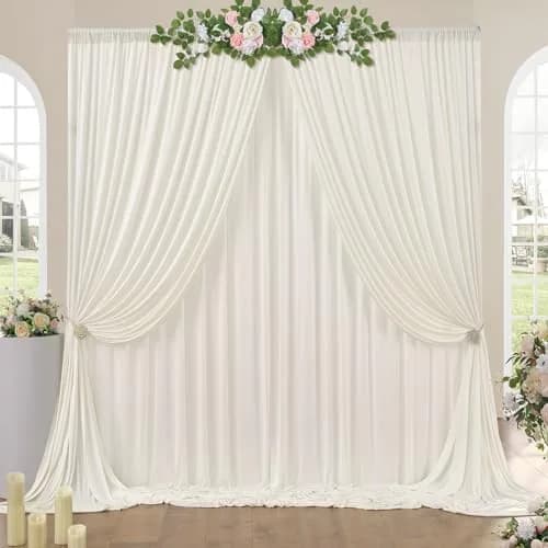 NSSONBEN 10ft x 10ft Wrinkle Free Ivory Backdrop Curtains for Parties | Polyester Photo Backdrop Drapes for Wedding & Birthday (10ft x 10ft) thumbnail 1