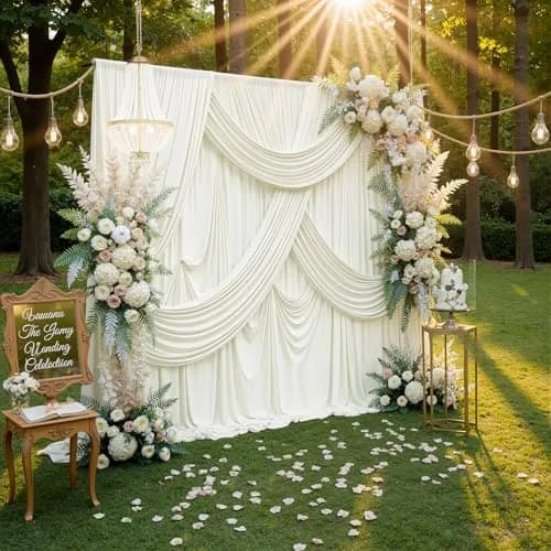 NSSONBEN 10ft x 10ft Wrinkle Free Ivory Backdrop Curtains for Parties | Polyester Photo Backdrop Drapes for Wedding & Birthday (10ft x 10ft) thumbnail 5