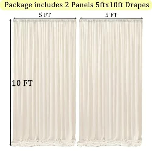 NSSONBEN 10ft x 10ft Wrinkle Free Ivory Backdrop Curtains for Parties | Polyester Photo Backdrop Drapes for Wedding & Birthday (10ft x 10ft) thumbnail 6