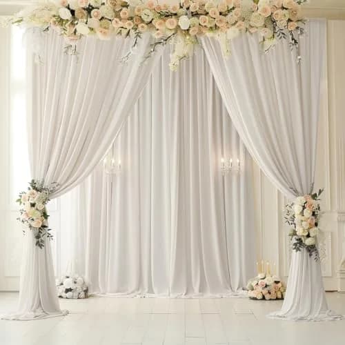NSSONBEN 10ft x 10ft Wrinkle Free Ivory Backdrop Curtains for Parties | Polyester Photo Backdrop Drapes for Wedding & Birthday (10ft x 10ft) thumbnail 7