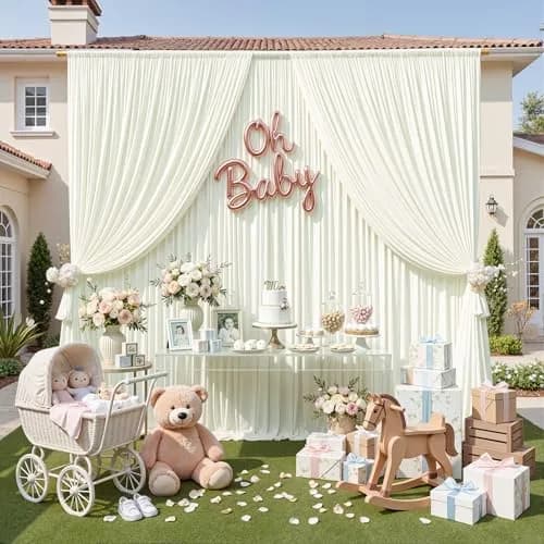 NSSONBEN 10ft x 10ft Wrinkle Free Ivory Backdrop Curtains for Parties | Polyester Photo Backdrop Drapes for Wedding & Birthday (10ft x 10ft) thumbnail 8