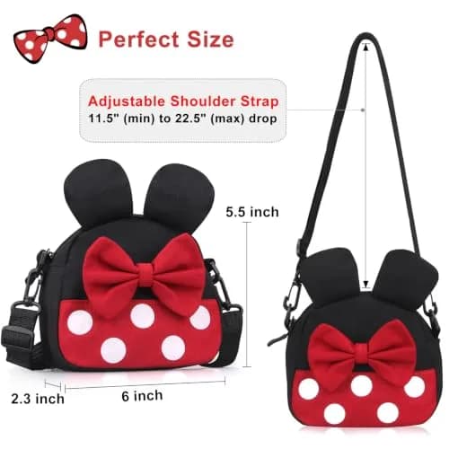 Dksyee Mini Mouse Crossbody Bag for Little Girls 6 in Red Canvas | Disney Minnie Ears thumbnail 5