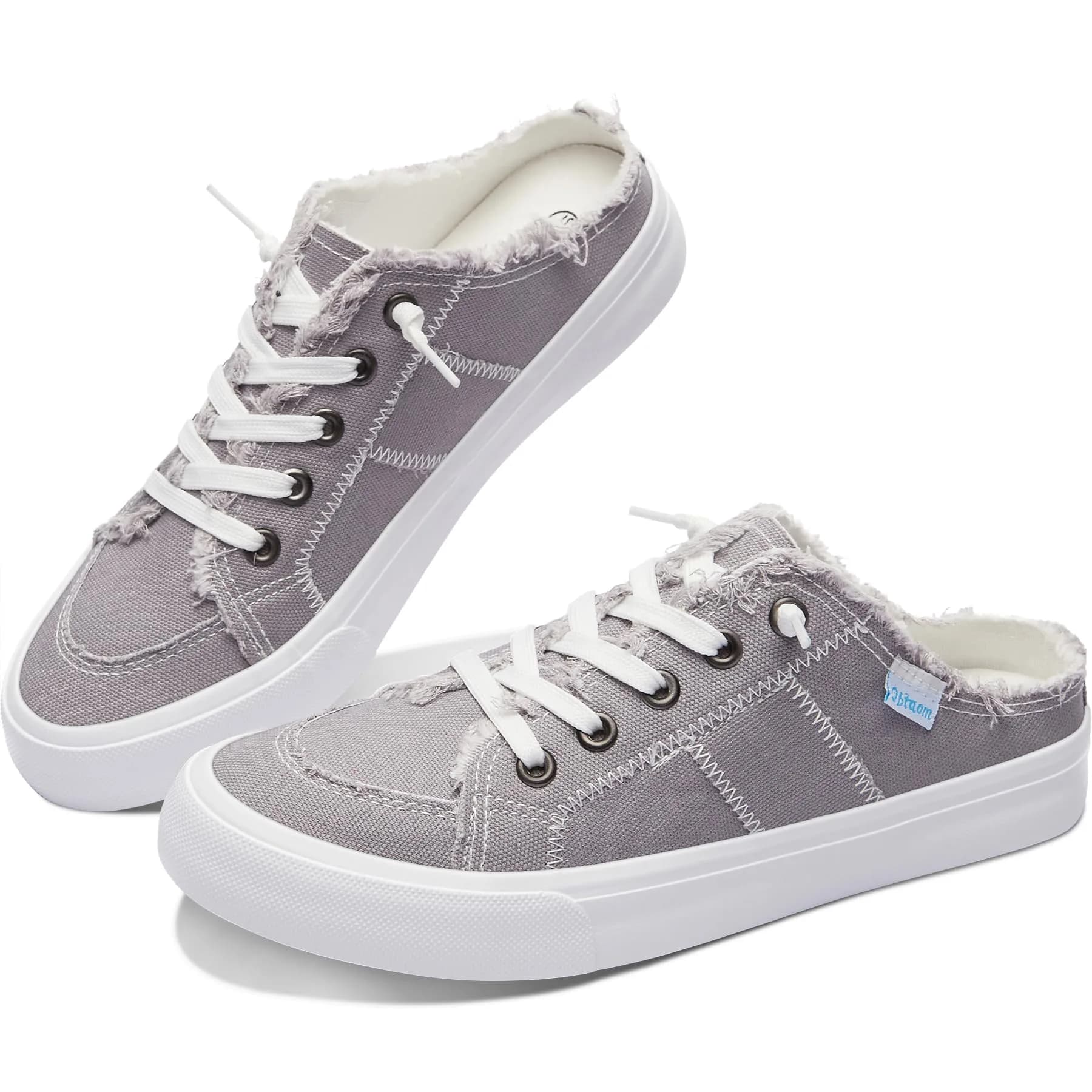 Obtaom Women Canvas Mules Memory Foam Clipper Fashion Sneakers Comfortable Slip-On Mule Backless Shoe Grey US9 | Breathable & Cushioned
