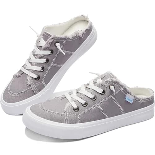 Obtaom Women Canvas Mules Memory Foam Clipper Fashion Sneakers Comfortable Slip-On Mule Backless Shoe Grey US9 | Breathable & Cushioned thumbnail 1