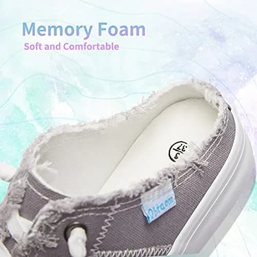 Obtaom Women Canvas Mules Memory Foam Clipper Fashion Sneakers Comfortable Slip-On Mule Backless Shoe Grey US9 | Breathable & Cushioned thumbnail 6