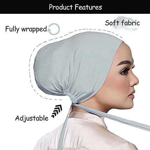Hophor Black Hijab Scarf with Tie Back Muslim Veil Cap 26g (0.91 oz) | Adjustable Jersey Head Cover thumbnail 2