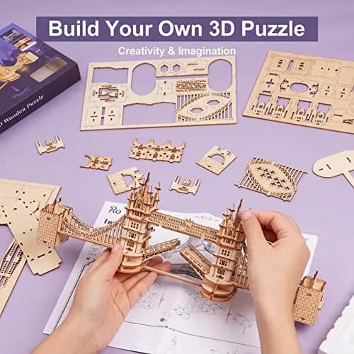 ROBOTIME 3D Puzzle Wooden Craft Kits with LED Light DIY Tower Bridge 14.1x2.9x4.6 inch | Brain Teaser Home Decor Gift thumbnail 7