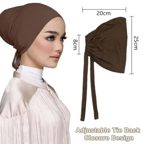 Hophor Women's Black Stretch Under Scarf Hijab Cap with Tie-Back Closure (2-Pack, White+Black) | Adjustable & Breathable Jersey thumbnail 4