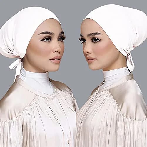 Hophor Women's Black Stretch Under Scarf Hijab Cap with Tie-Back Closure (2-Pack, White+Black) | Adjustable & Breathable Jersey thumbnail 6