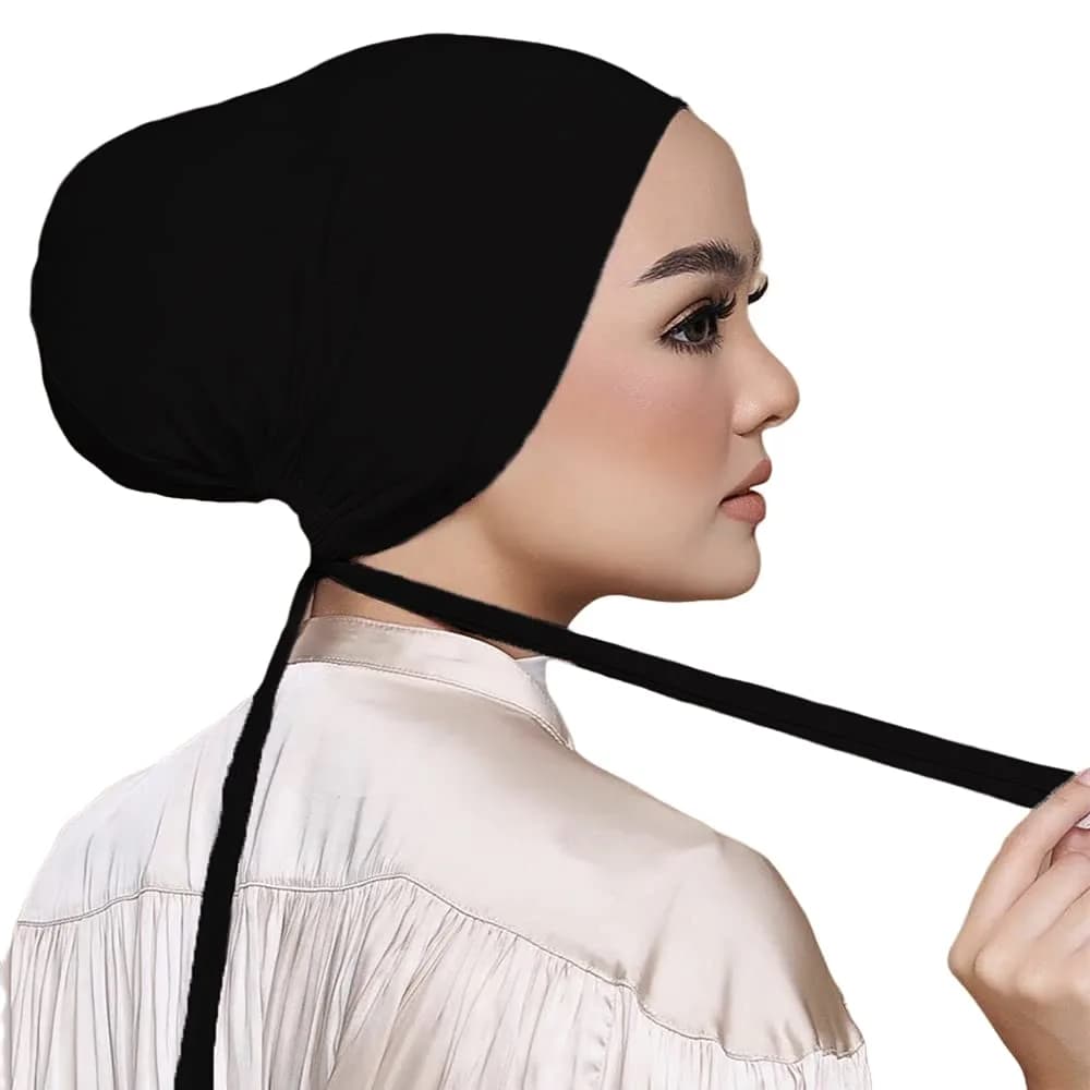Hophor Women's Jersey Hijab Cap with Tie-Back Closure, Standard Size (26g) | Breathable Underscarf for Full Coverage