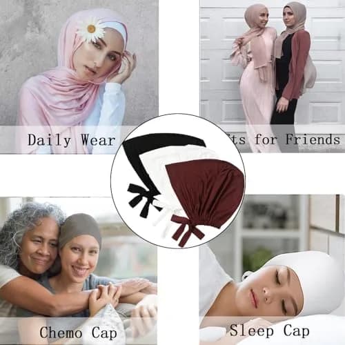 Hophor Women's Jersey Hijab Cap with Tie-Back Closure, Standard Size (26g) | Breathable Underscarf for Full Coverage thumbnail 5