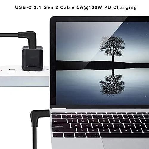 QCEs USB C to USB C 3.1 Gen 2 Cable 10Ft, Right Angle Type C Monitor Cord 4K Video Display, 10Gbps Data 100W PD Charging thumbnail 2