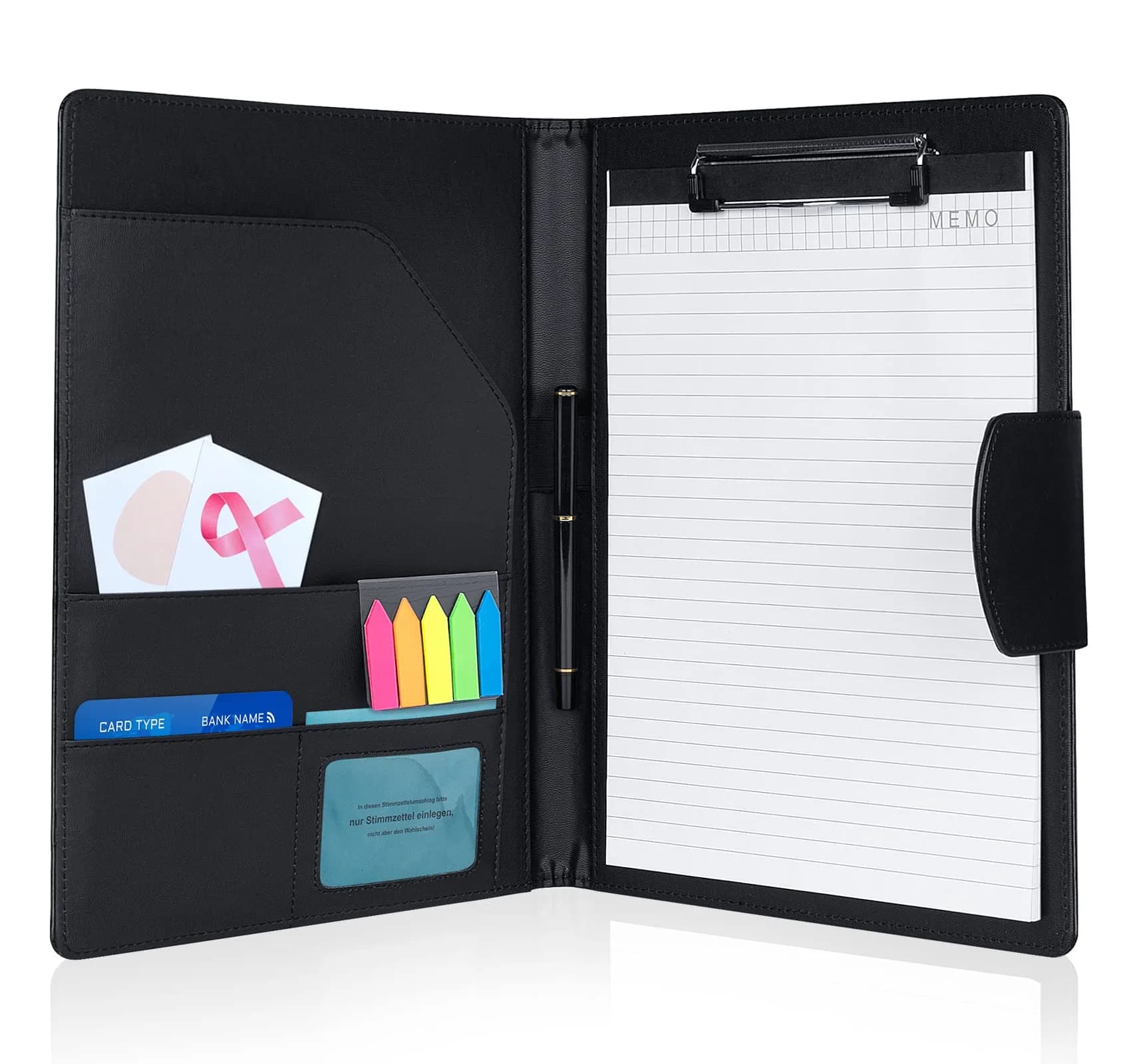 Agoer Professional Padfolio with Clipboard,3X Magnetic Closure Cover,Faux Leather | A4 Size, Business Organizer — Black