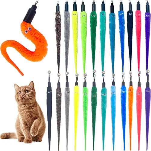 TIENAILING Cat Toy Worm Refills | 24 Pieces Interactive Cat Wand Attachments for Indoor Cats thumbnail 1