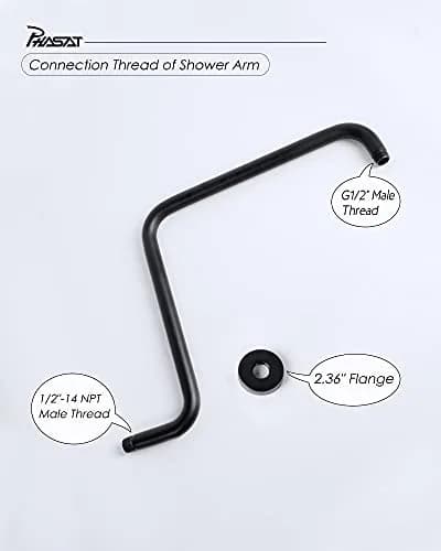PHASAT 16 Inches S-Shaped Shower Arm with Flange, Matte Black, 43cm (17") | High Rise Shower Extension for Modern Bathrooms thumbnail 4