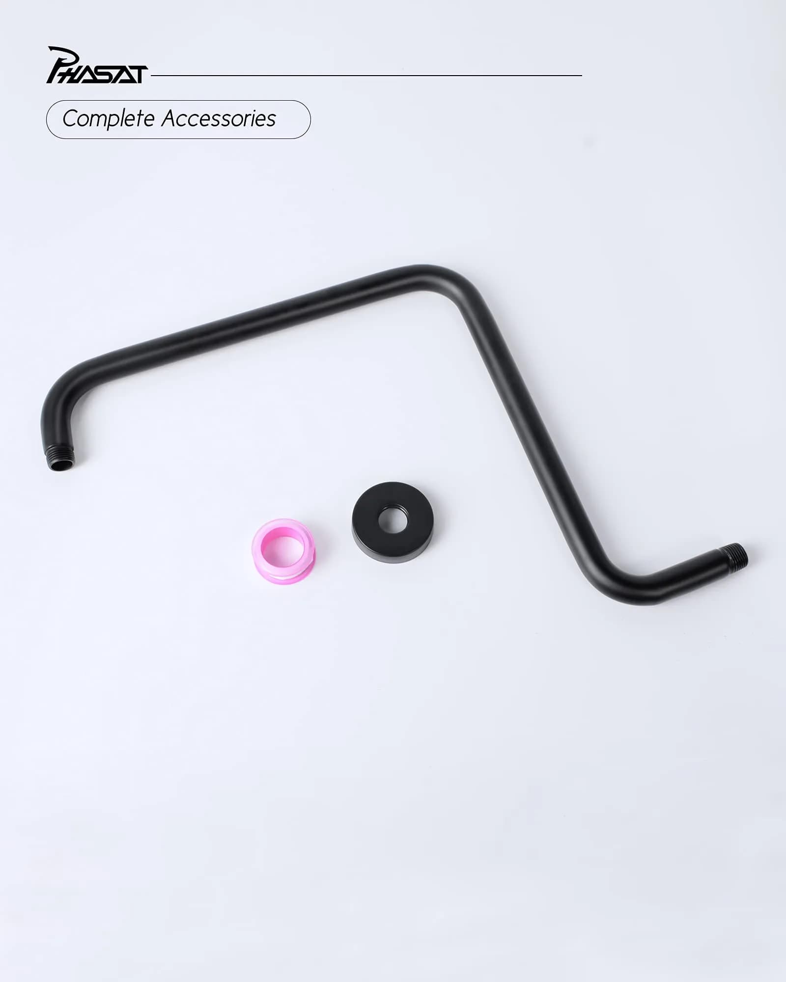 PHASAT 16 Inches S-Shaped Shower Arm with Flange, Matte Black, 43cm (17") | High Rise Shower Extension for Modern Bathrooms - view 6