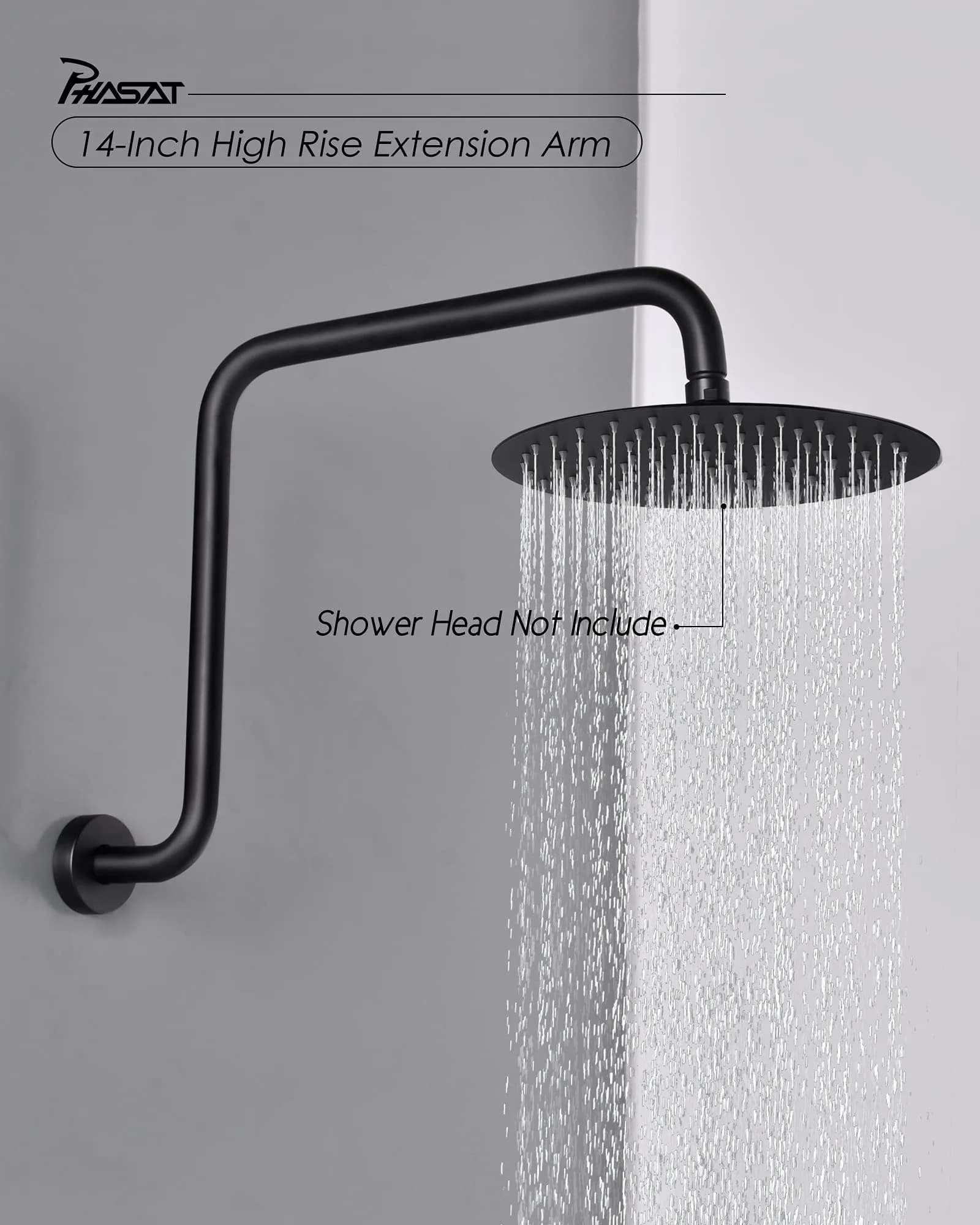 PHASAT 16 Inches S-Shaped Shower Arm with Flange, Matte Black, 43cm (17") | High Rise Shower Extension for Modern Bathrooms - view 2