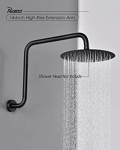 PHASAT 16 Inches S-Shaped Shower Arm with Flange, Matte Black, 43cm (17") | High Rise Shower Extension for Modern Bathrooms thumbnail 2