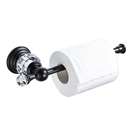 BATHSIR Crystal Toilet Paper Holder Black Toilet Roll Holder Modern Bathroom Accessories Zinc Alloy Tissue Hanger Wall Mounted | Polished Black Finish thumbnail 1