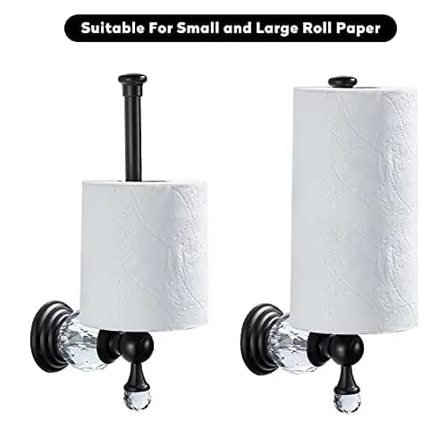 BATHSIR Crystal Toilet Paper Holder Black Toilet Roll Holder Modern Bathroom Accessories Zinc Alloy Tissue Hanger Wall Mounted | Polished Black Finish thumbnail 5