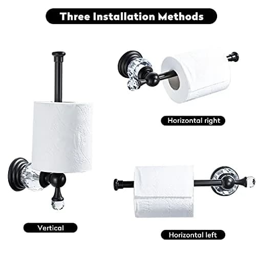 BATHSIR Crystal Toilet Paper Holder Black Toilet Roll Holder Modern Bathroom Accessories Zinc Alloy Tissue Hanger Wall Mounted | Polished Black Finish thumbnail 7