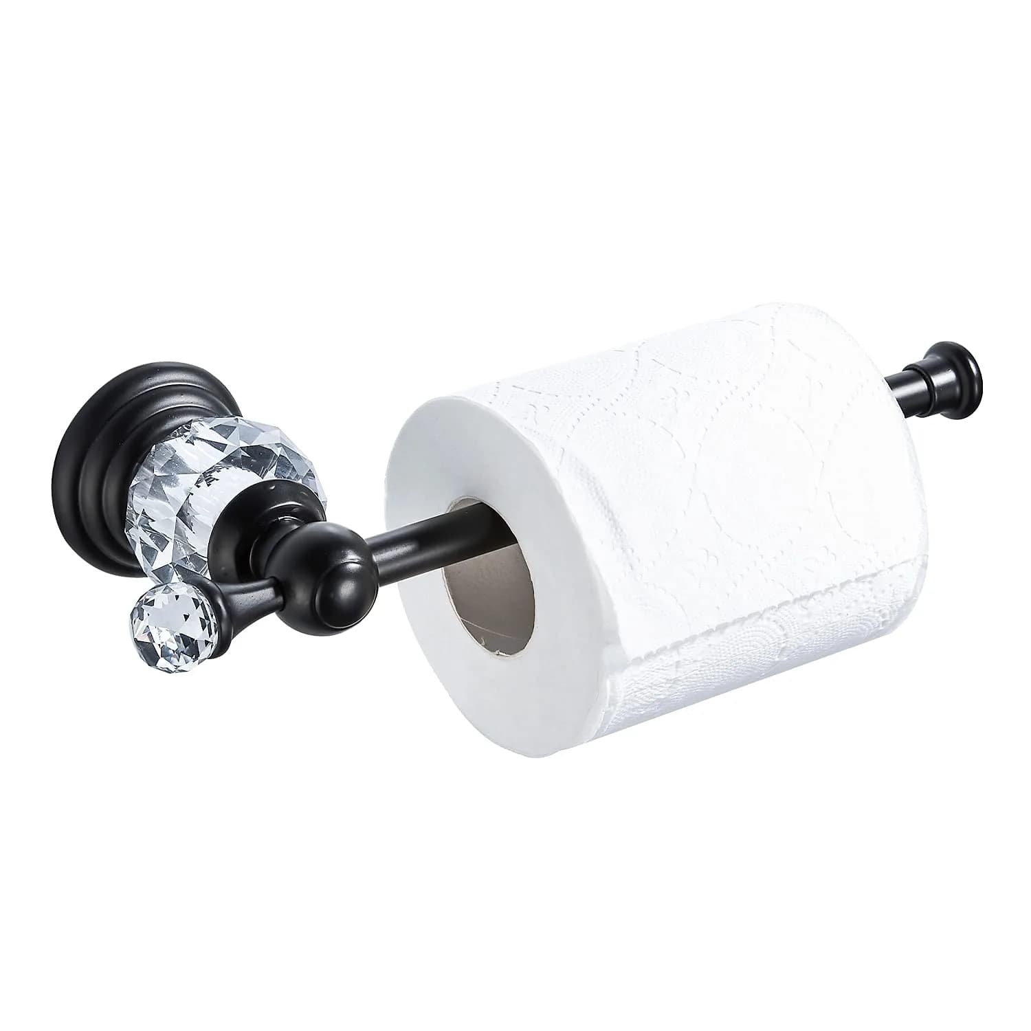 BATHSIR Crystal Toilet Paper Holder Gold Toilet Roll Holder Modern Bathroom Accessories Zinc Alloy Tissue Hanger Wall Mounted | Contemporary Style — Black
