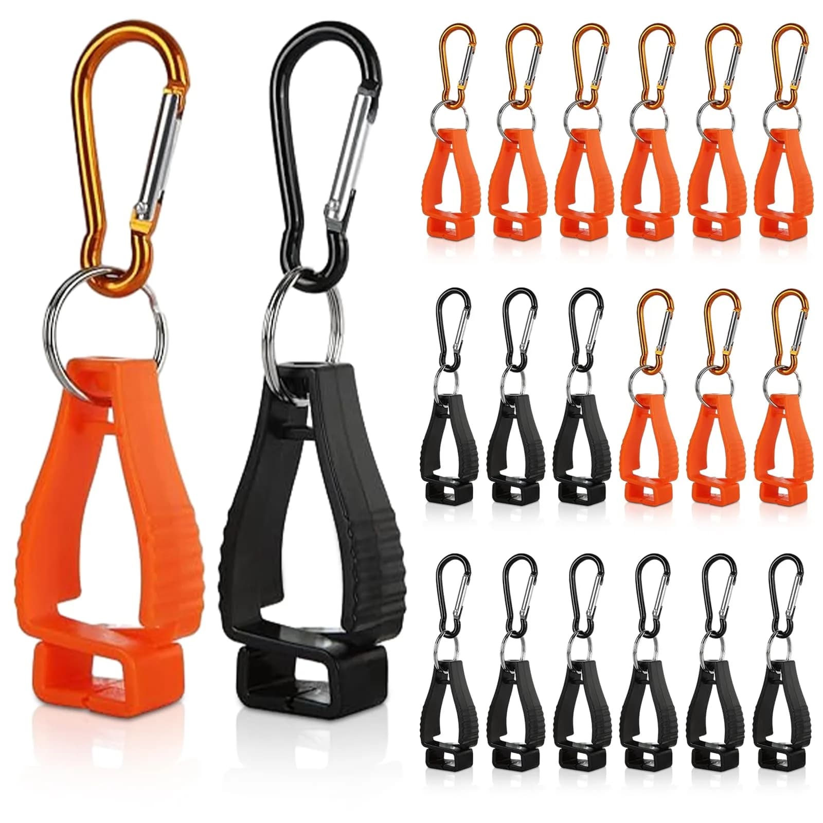 FVIEXE 20PCS Glove Clips with Metal Carabiner & Plastic Grip | Black & Orange — Black, Orange