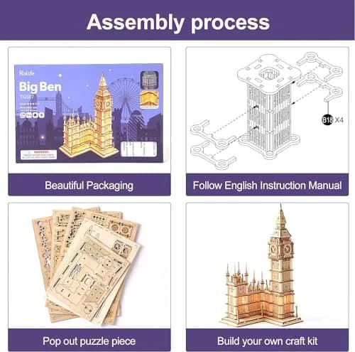 Rolife 3D Wooden Puzzles Big Ben Craft Model Kits for Adults to Build Birthday Gift for Family and Friends | Assembly Time 1.5 hrs thumbnail 6