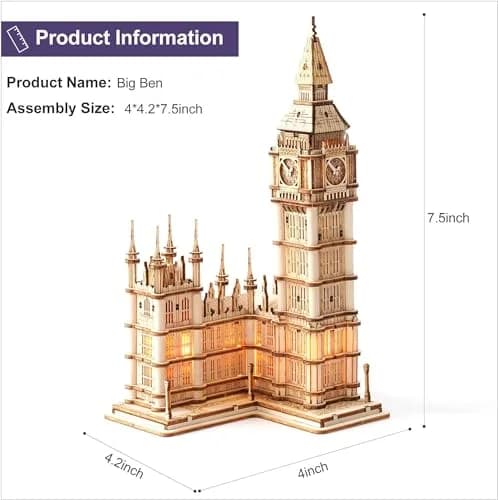 Rolife 3D Wooden Puzzles Big Ben Craft Model Kits for Adults to Build Birthday Gift for Family and Friends | Assembly Time 1.5 hrs thumbnail 8