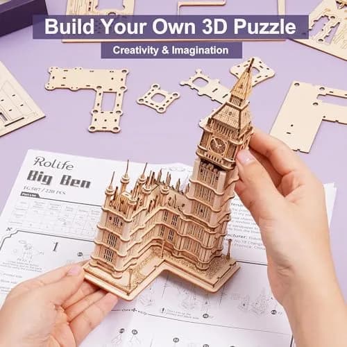 Rolife 3D Wooden Puzzles Big Ben Craft Model Kits for Adults to Build Birthday Gift for Family and Friends | Assembly Time 1.5 hrs thumbnail 3