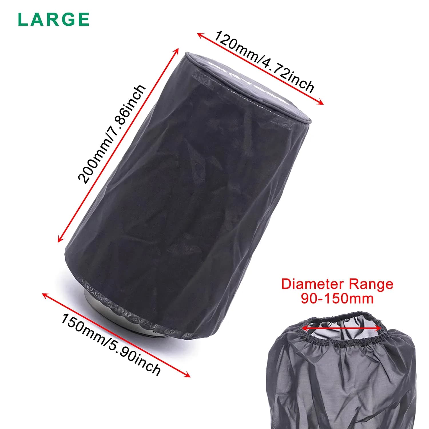RIAYOOE Universal Fit Cone Air Filter Sock Cover 200mm (7.86in) Height | Protects Performance Intake Filters in Dusty India - view 4