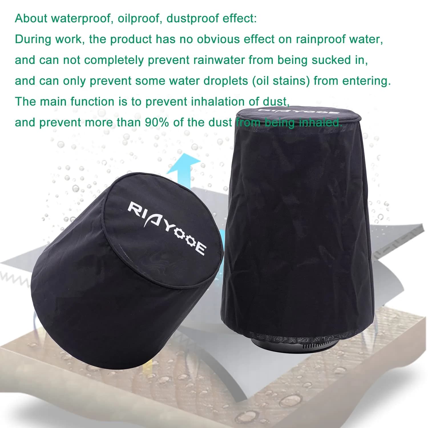 RIAYOOE Performance Air Filter Cover Waterproof Universal Fit for High-Flow Cone Air Intake Filter | 150mm (5.90in) Bottom Diameter - view 5