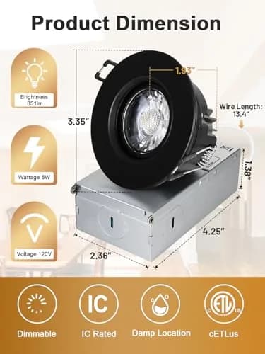 POPANU 3 Inch Black LED Recessed Gimbal Downlight 6 Pack | 5 CCT Adjustable Color Temperature thumbnail 9
