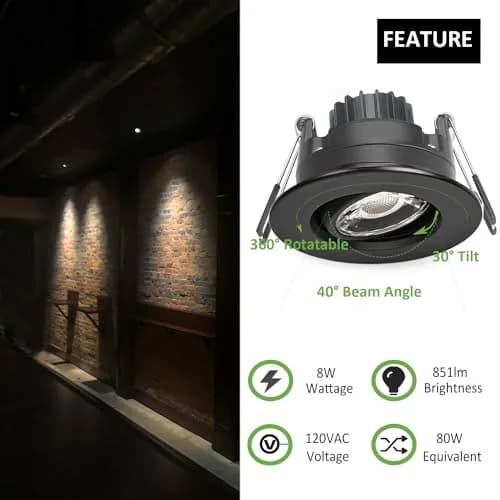 POPANU 3 Inch Black LED Recessed Gimbal Downlight 6 Pack | 5 CCT Adjustable Color Temperature thumbnail 2