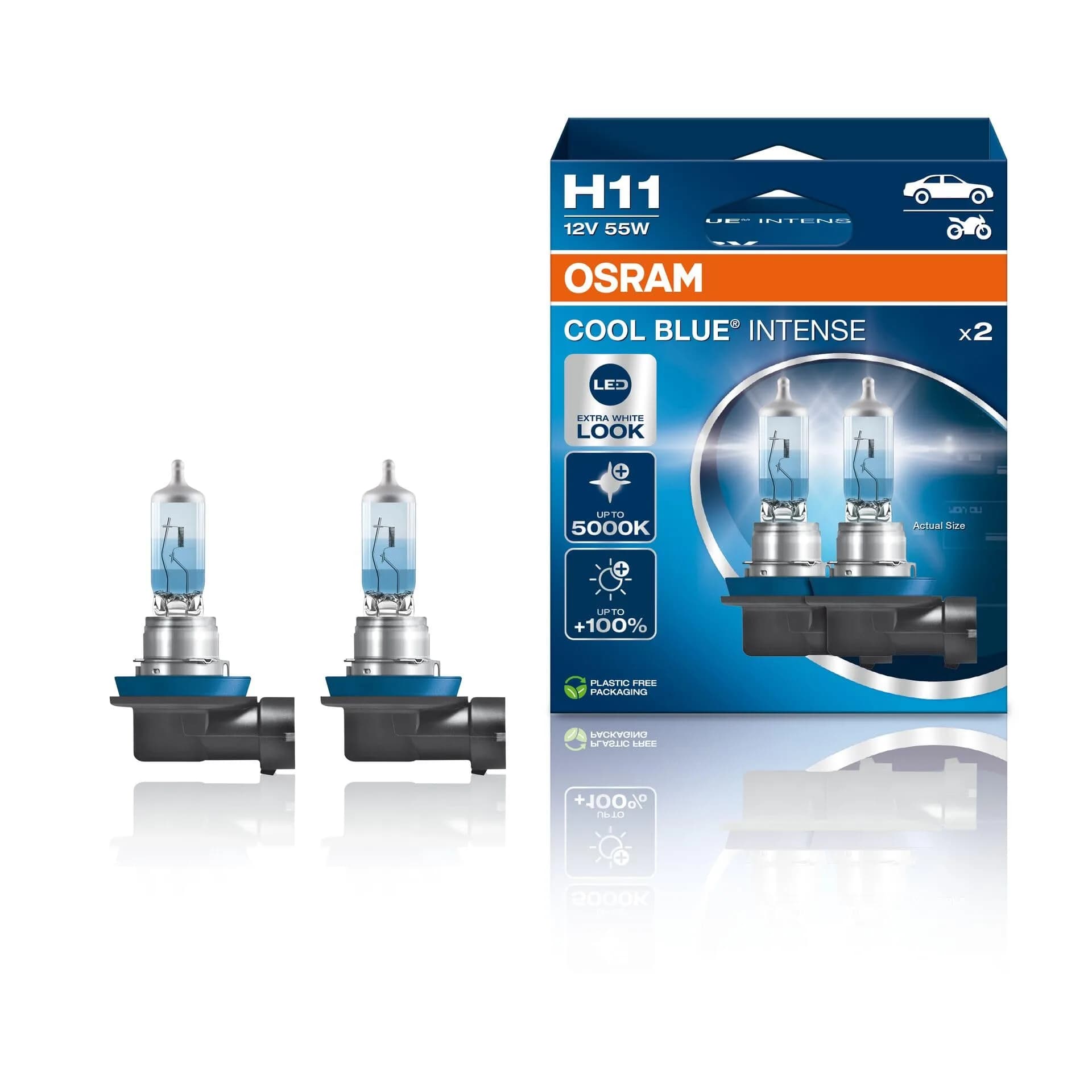 OSRAM COOL BLUE INTENSE H7 Headlight Bulb 5000K (2 Lamps) | Up to 100% Brighter — Blue
