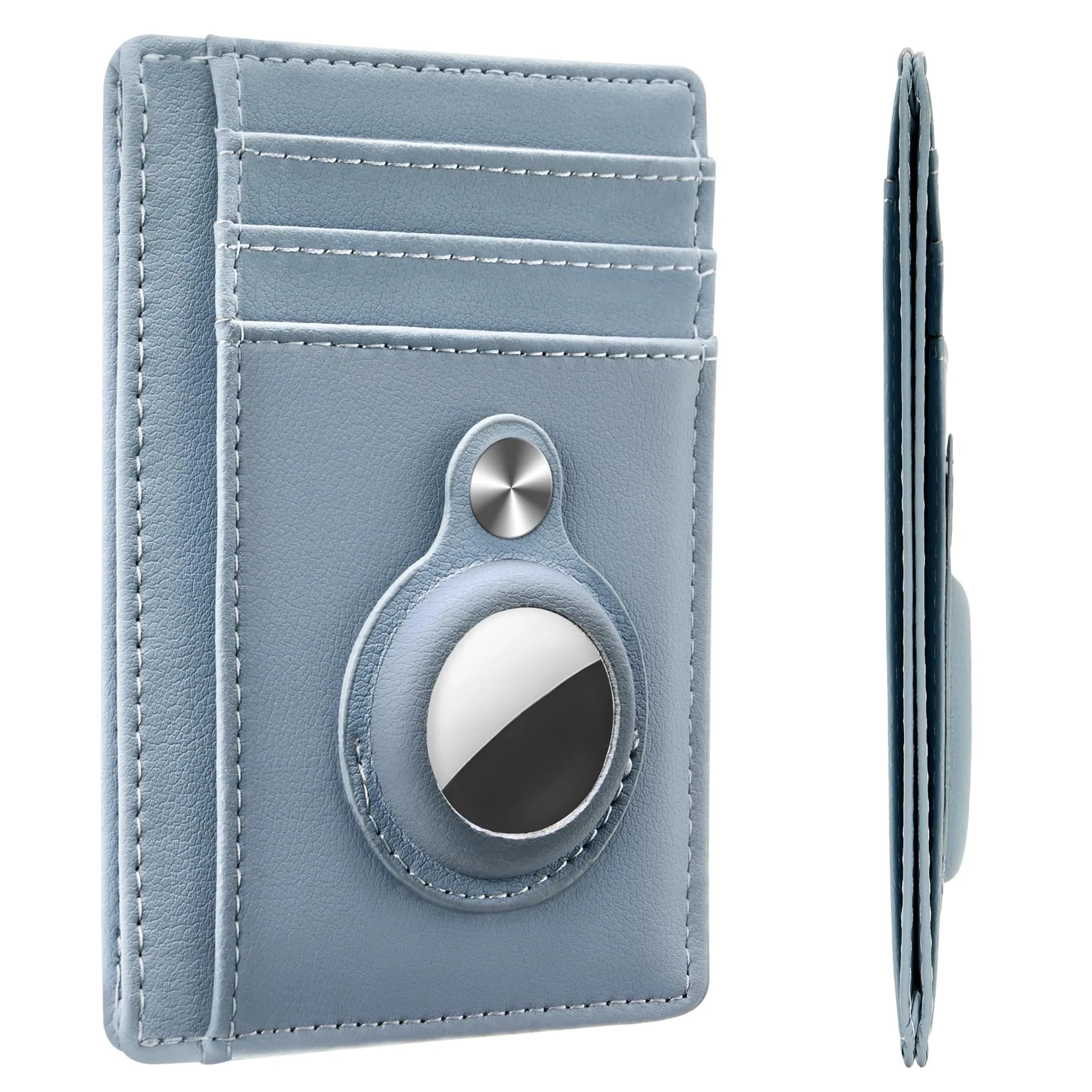 Hawanik Slim Minimalist Front Pocket Air Tag Wallet Thin Card Holder Wallet with RFID Blocking, Classic Coffee, 8 cm (3.15 in) — Light Blue