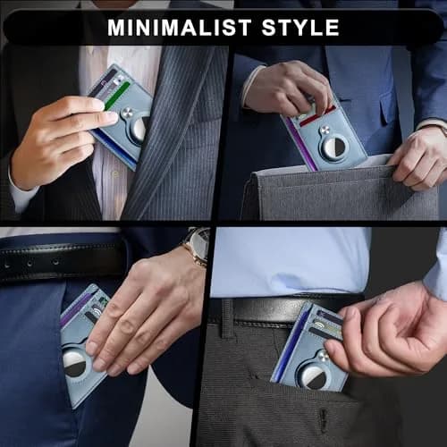 Hawanik Slim Minimalist Front Pocket Air Tag Wallet Thin Card Holder with RFID Blocking, Light Blue 7.6 cm x 10.4 cm x 0.3 cm (3" x 4.1" x 0.12") | Securely Holds AirTag & Cards thumbnail 6