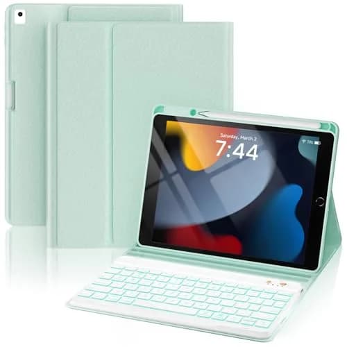 OYEEICE Keyboard Case for iPad 9th/8th/7th Gen 10.2 Inch & Air 3rd Gen 10.5 Inch with 7-Color Backlit Keyboard & Pencil Holder thumbnail 1