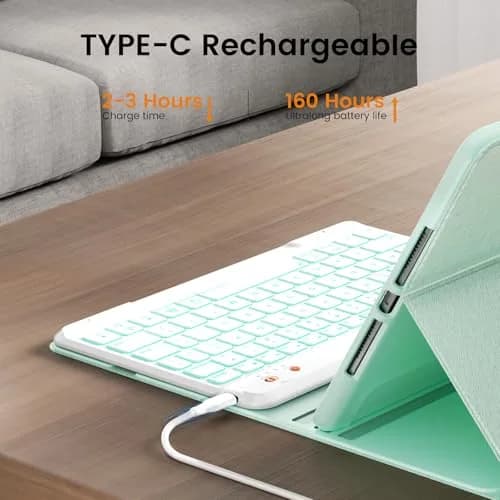 OYEEICE Keyboard Case for iPad 9th/8th/7th Gen 10.2 Inch & Air 3rd Gen 10.5 Inch with 7-Color Backlit Keyboard & Pencil Holder thumbnail 5