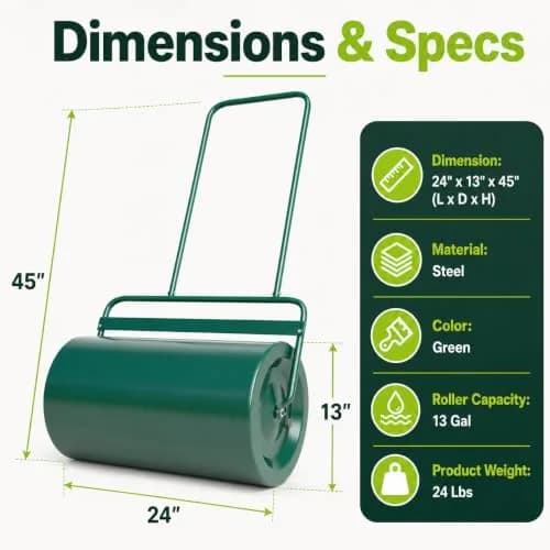 ARNOT Lawn Roller 13x24-Inch Steel Garden Drum for Leveling & Germination | Heavy-Duty, Rustproof, Lightweight thumbnail 6