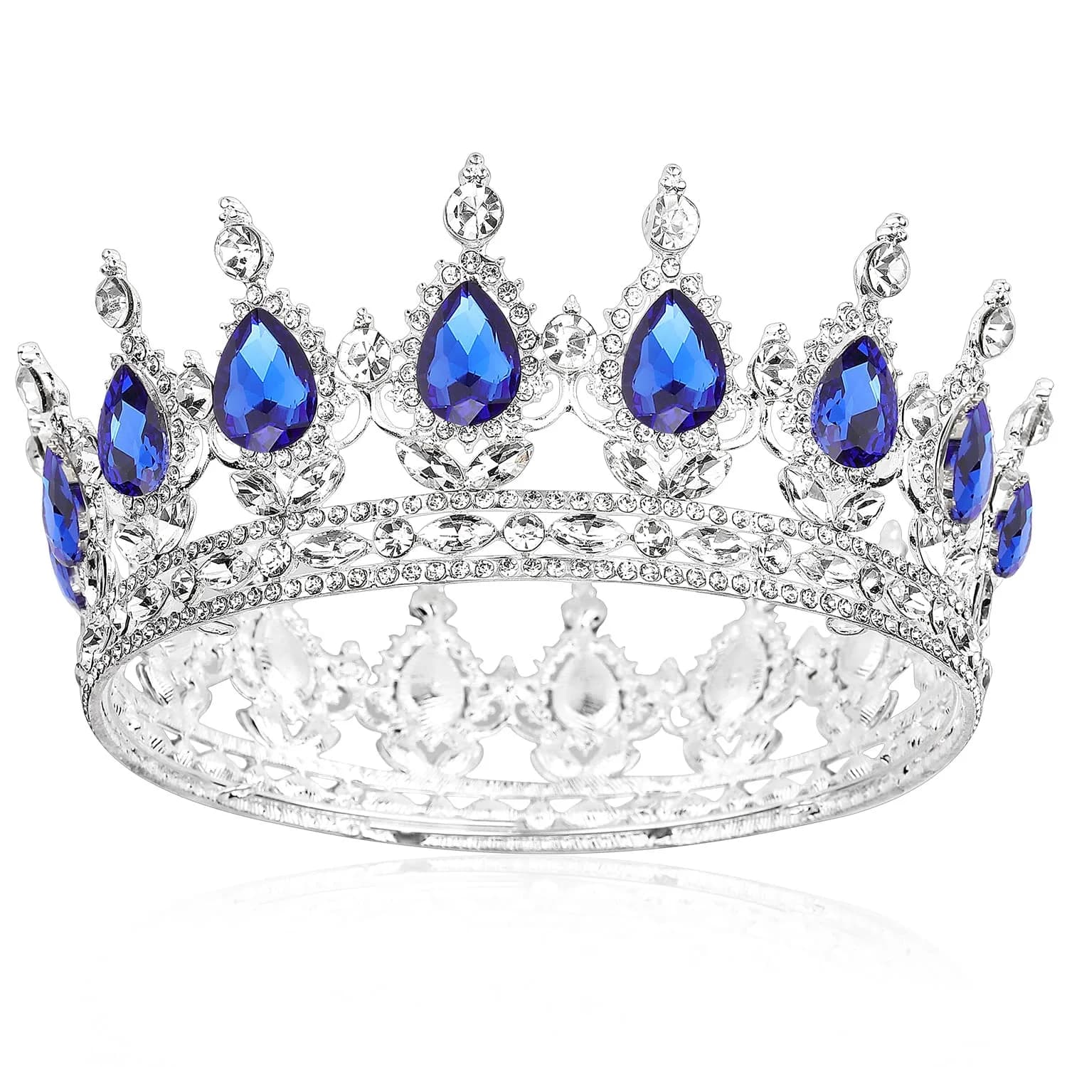 COCIDE Blue Crown for Women Silver Crystal Wedding Tiaras and Crowns Rhinestones Queen Hair Accessories for Party Bridal Birthday Prom Costume Cosplay | Elegant Queen Headpiece — F; Silver+Sapphire
