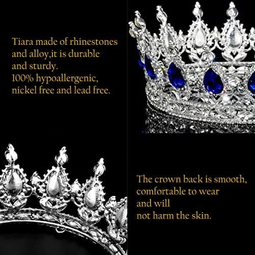 COCIDE Blue Crown for Women Silver Crystal Wedding Tiaras and Crowns Rhinestones Queen Hair Accessories for Party Bridal Birthday Prom Costume Cosplay | Elegant Queen Headpiece thumbnail 6