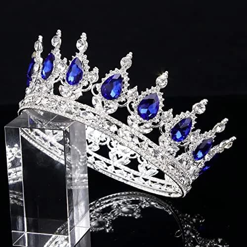 COCIDE Blue Crown for Women Silver Crystal Wedding Tiaras and Crowns Rhinestones Queen Hair Accessories for Party Bridal Birthday Prom Costume Cosplay | Elegant Queen Headpiece thumbnail 2